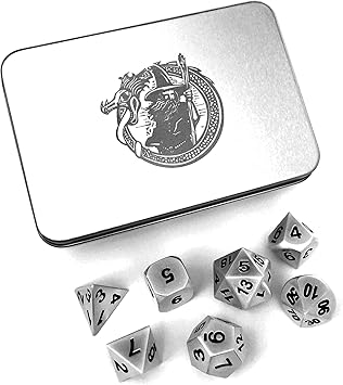 DragonSteel Solid Metal Polyhedral 7 Die D&D Dice Set with Case | For Tabletop d20 RPGs like DnD and Pathfinder Roleplaying Game, Board Games, Math