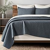 EVERGRACE Cross Stitch Pre-Washed Cotton Quilt Bedding Set Queen Size, Oversized 3 Pieces Lightweight Bedspread Coverlet for All Season, with 2 Matching Shams, Midnight Blue, 92"x96"
