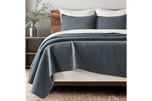 EVERGRACEHOME EVERGRACE Cross Stitch Pre-Washed Cotton Quilt Bedding Set King Size, Oversized 3 Pieces Lightweight Bedspread Coverlet for All Season, with 2 Matching Shams, Midnight Blue, 108"x96"