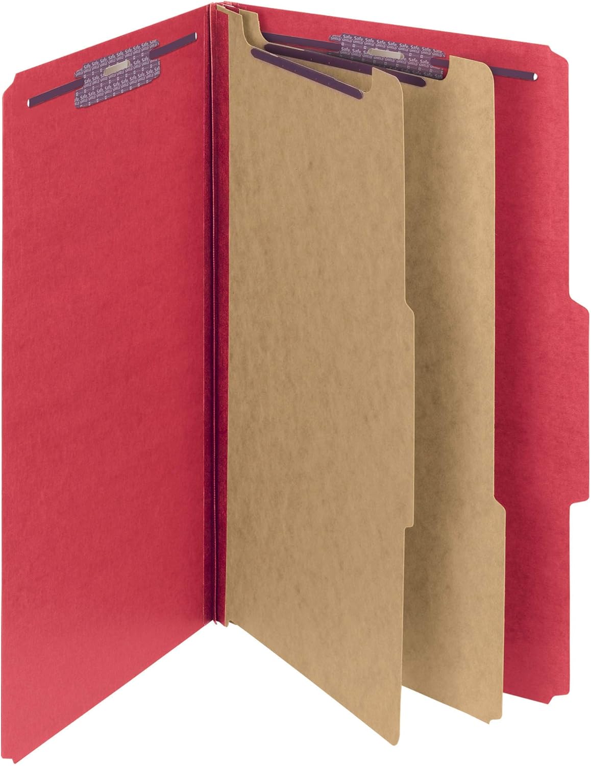 Smead Pressboard Classification File Folder with SafeSHIELD Fasteners, 2 Dividers, 2" Expansion, Legal Size, Bright Red, 10 per Box (19031) : Top Tab Classification Folders : Office Products
