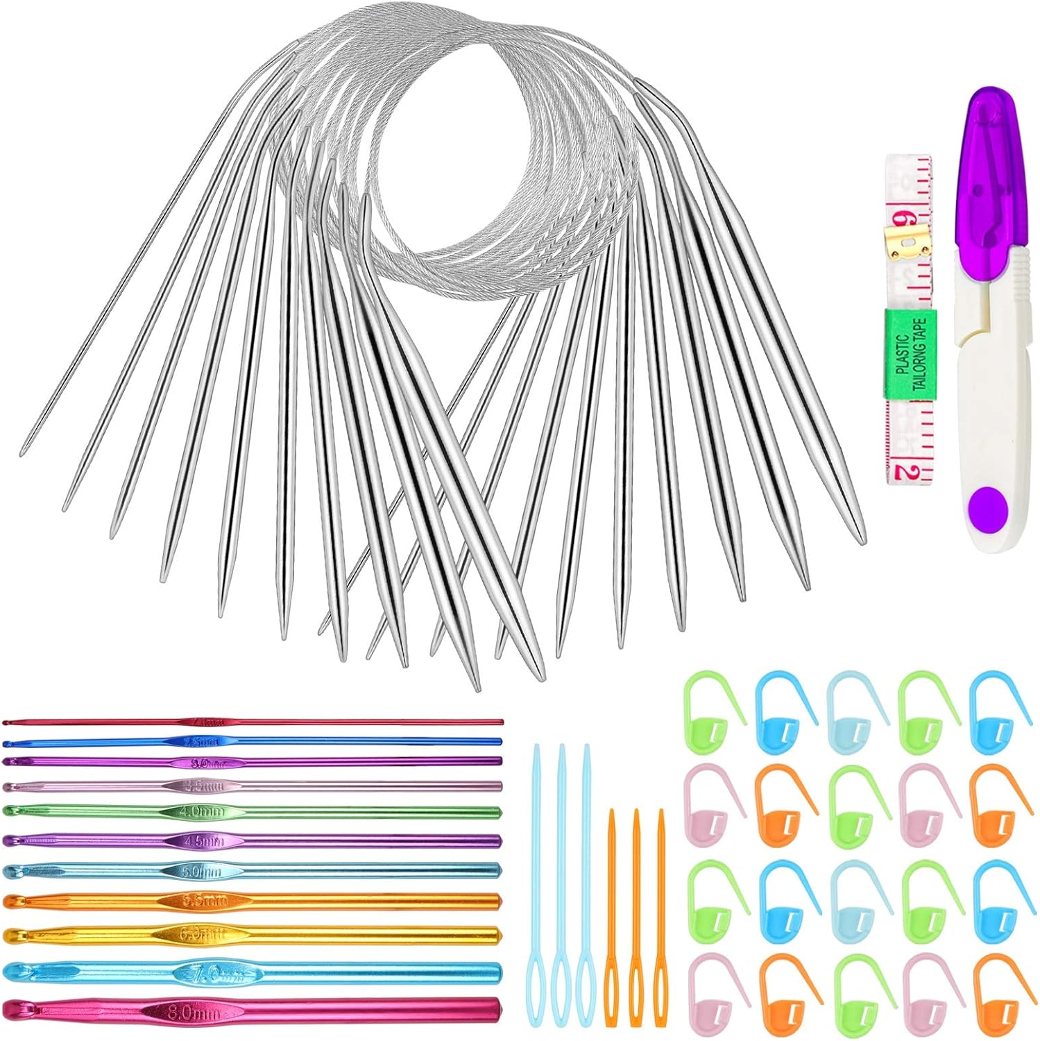 Hysagtek 51 Pcs Knitting Needles Set, 12 Sizes 2.0mm