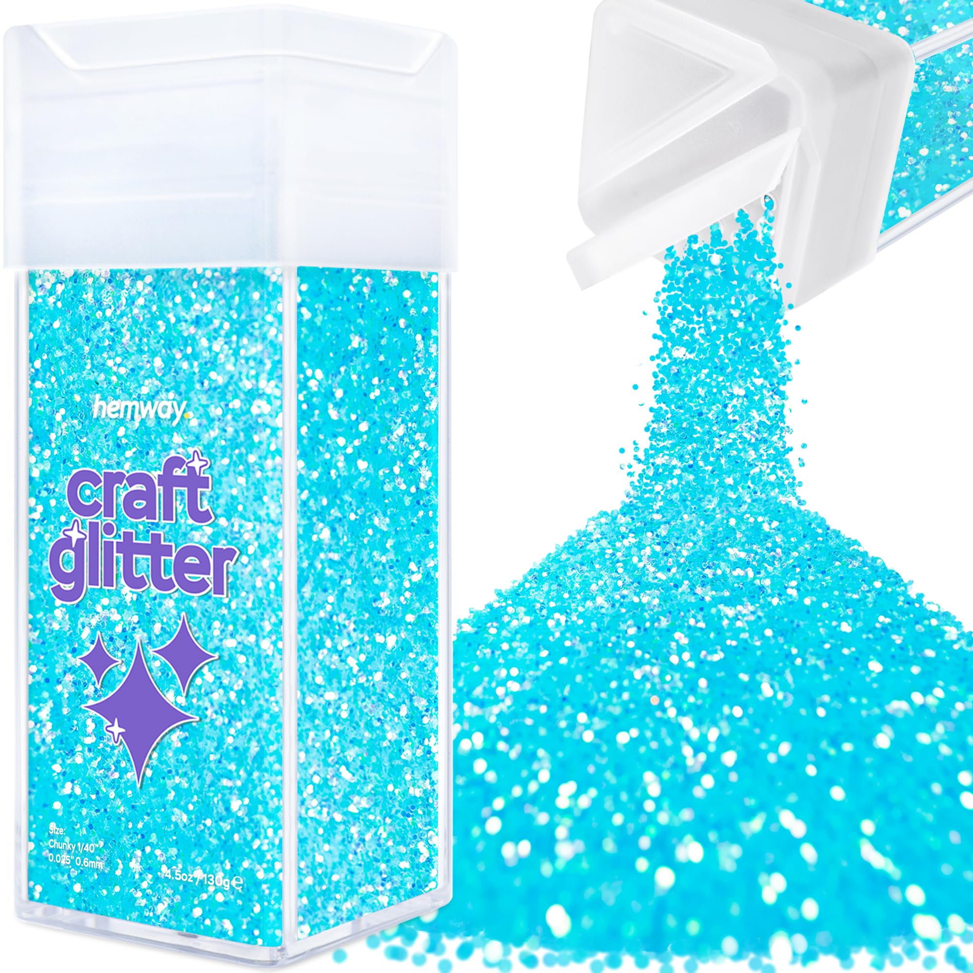 Hemway Glitter Shaker Baby Blue Iridescent 110g Chunky, Craft Glitter Shaker for Resin & Epoxy Crafts, Christmas Art Supplies, Nail, Body, Face, Eye, Festival, Crafting, Slime, Sparkle