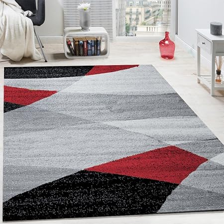 Tappeto Di Design Moderno Motivo Onde Arcuate Linee Pelo Corto Mélange Rosso Dimensione160x220 Cm