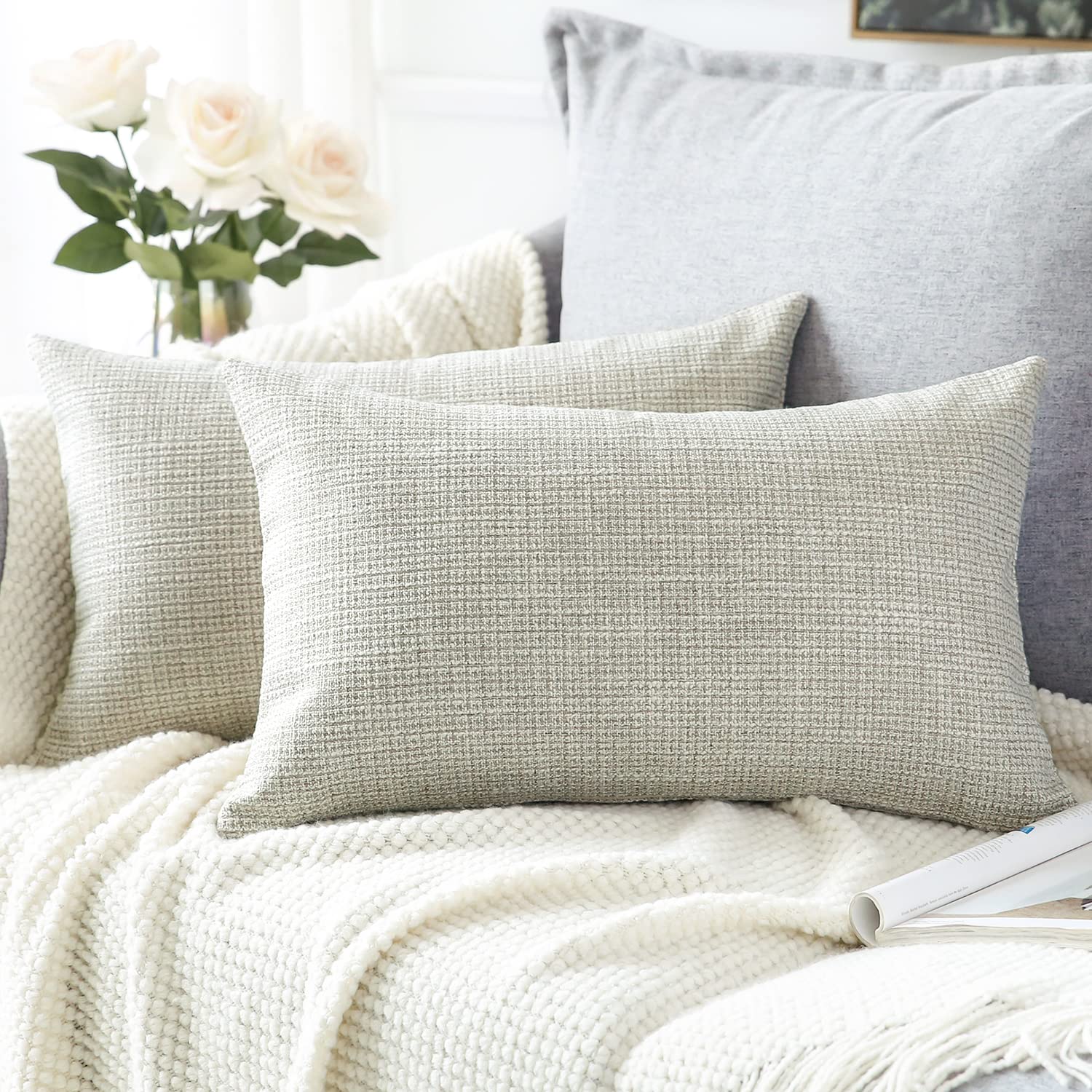 Artscope Cushion Covers Set of 2 Linen Decorative Square Pillowcases Pillow Covers 30x50cm for Home Decor Sofa Bedroom Car (Khaki, 12x20)