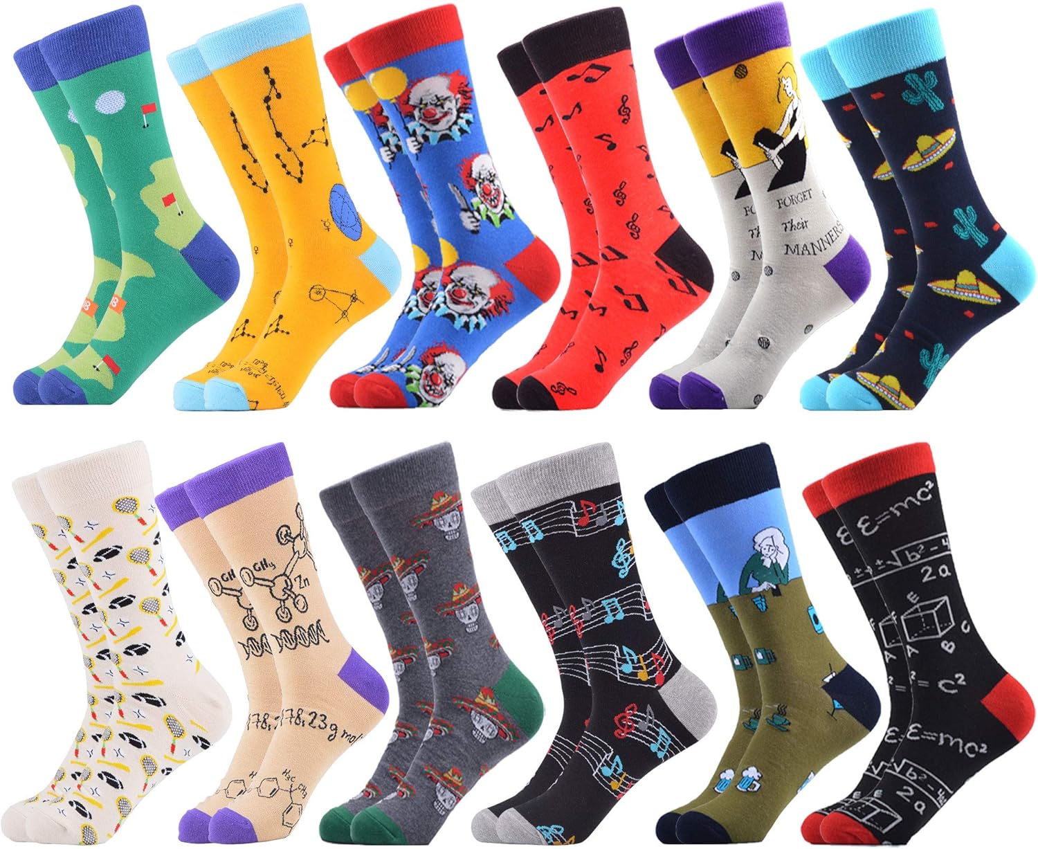 WeciBor Men's Funny Crazy Colorful Patterned Combed Cotton Novelty Crew Socks (Sock size 1013