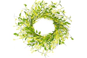 FURISIN Furuisin Spring Greenery Wreath with Yellow Forsythia Flower and Yellow Berries for Front Door,Wreath for Home Porch Farmhouse Indoor Outdoor Decoration