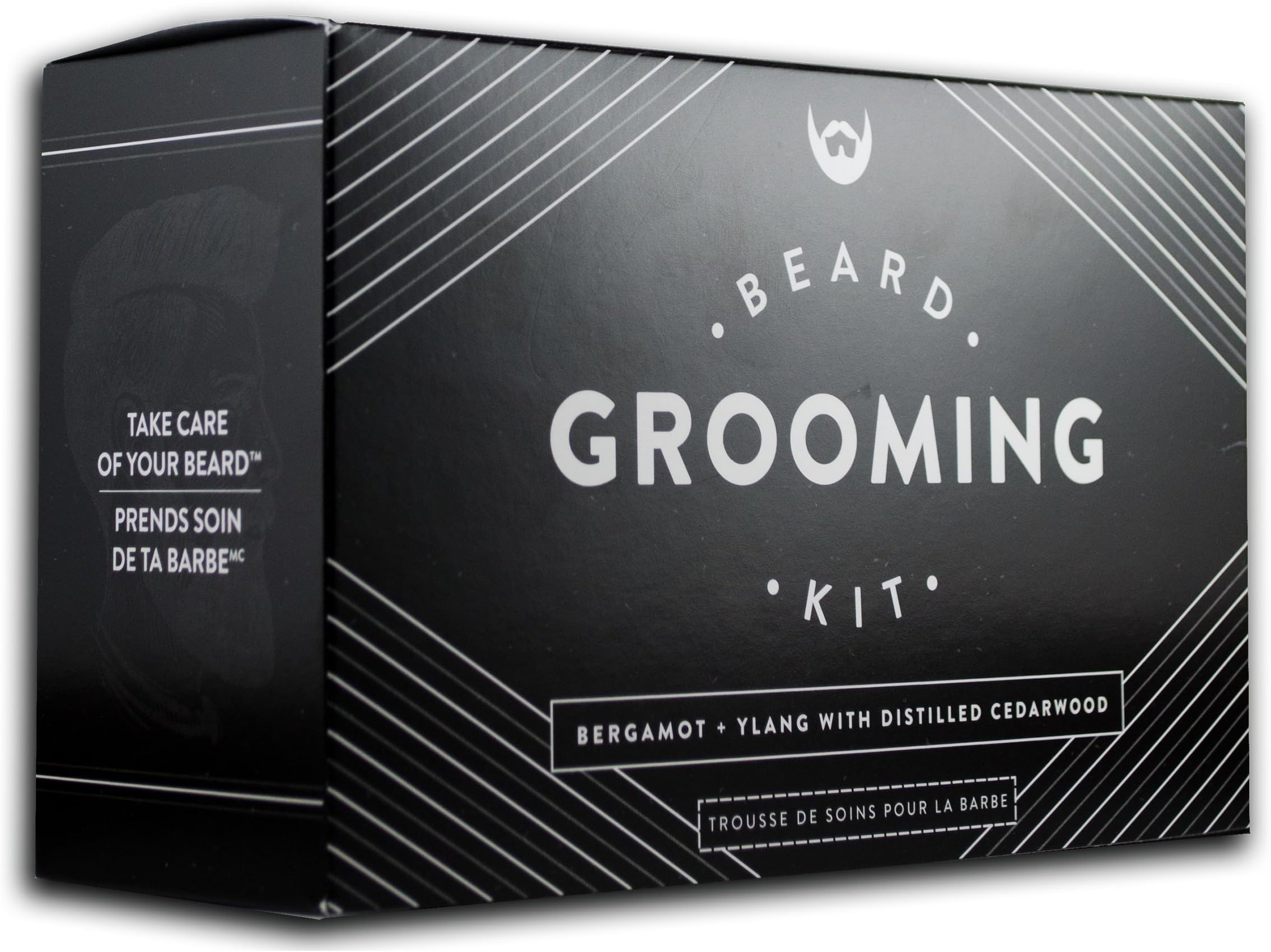 Beard Grooming Kit: Bergamot + Ylang with Distilled Cedarwood. Beard Care Gift Set with Beard Shampoo + Conditioner, Beard Oil, Beard Balm, Mustache Wax and Anti-Static Maple Beard Comb.