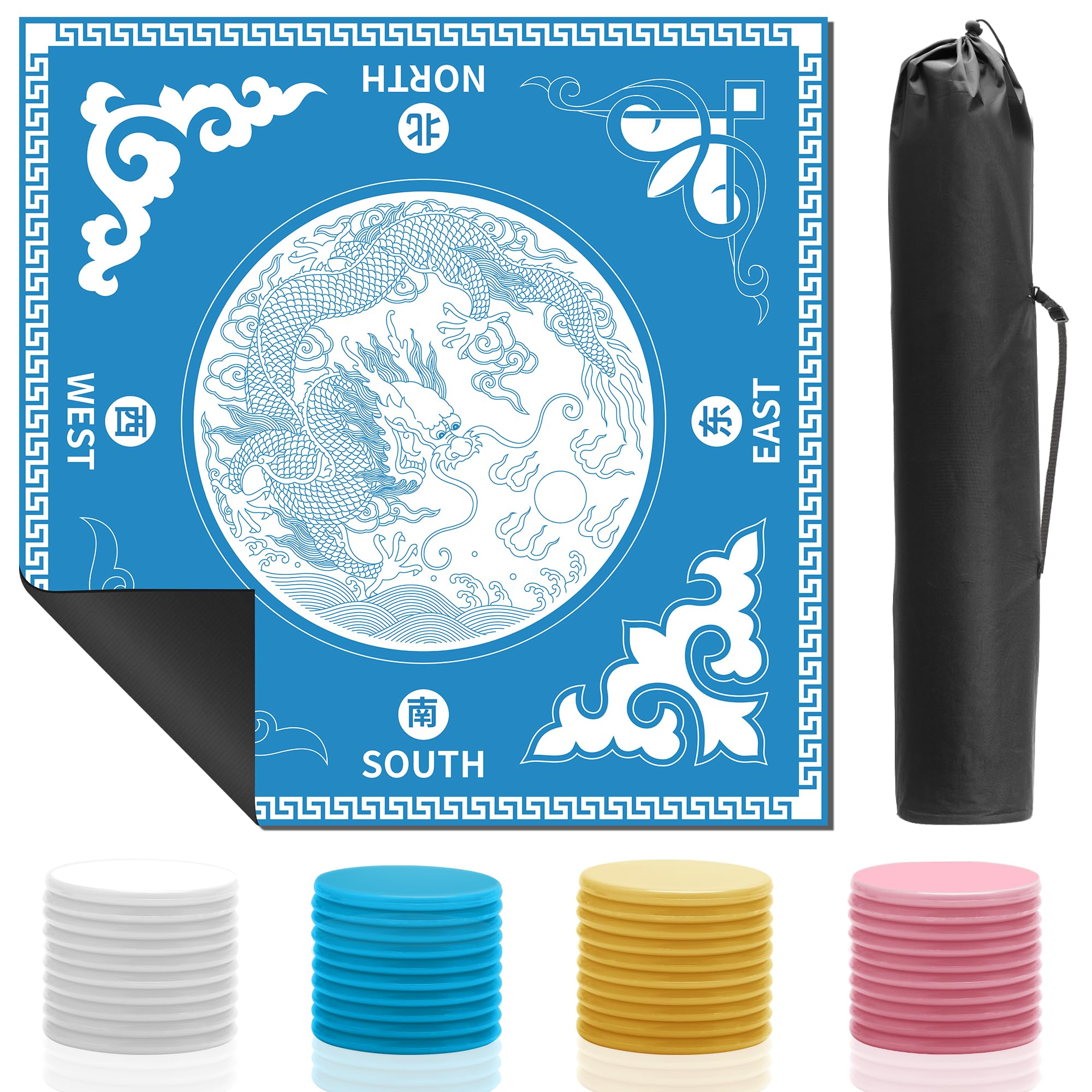 Photo 1 of Solaradgy Mahjong Mat for Table, 31.5 x 31.5 Inch Waterproof Diatom Mud Mahjong Table Mat with 40 Score Chips, Traditional Chinese Dragon Design for Home and Outdoor Play