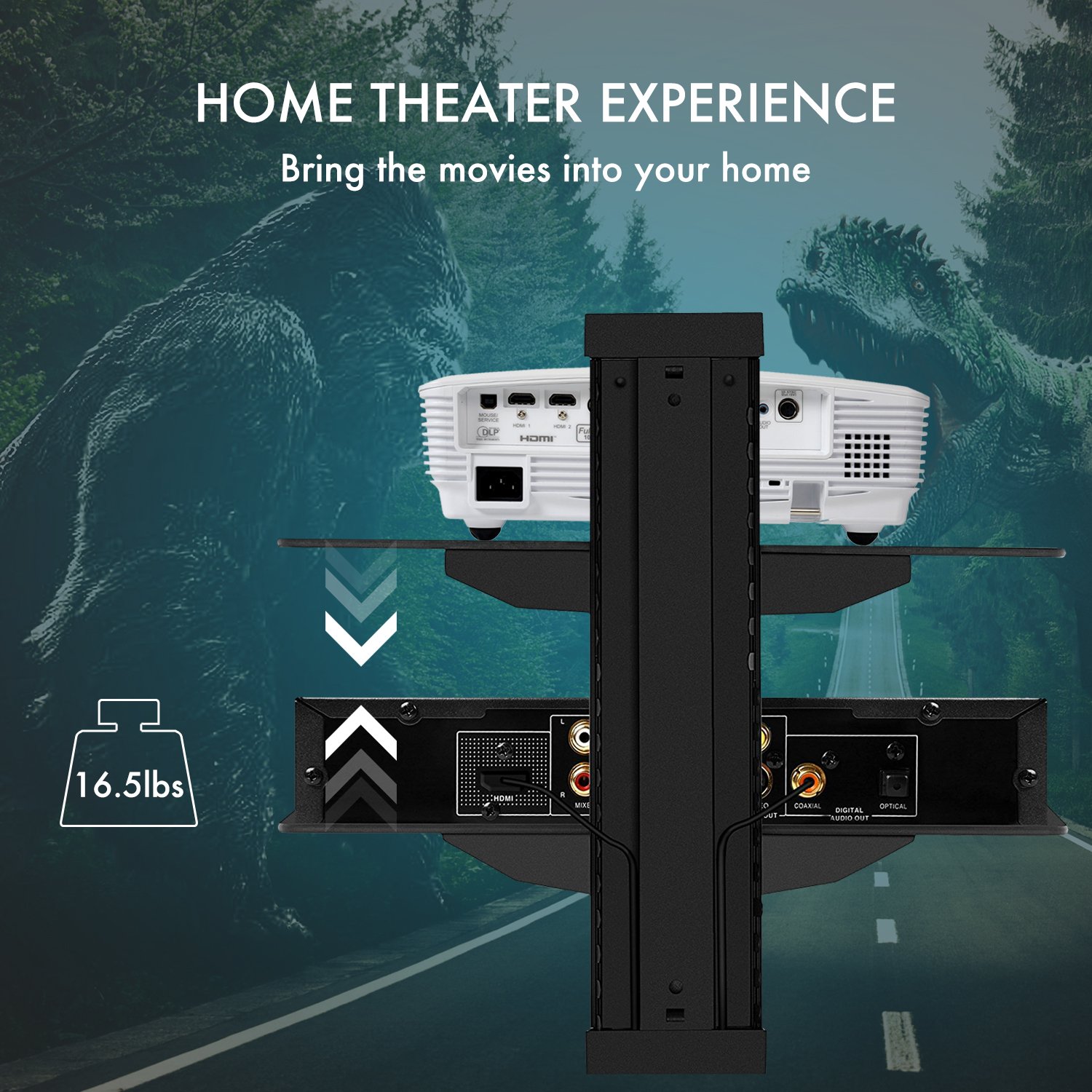 PERLESMITH AV Shelf - Double Floating Wall Mounted Shelf - Holds up to 16.5lbs - DVD DVR Component Shelf with Strengthened Tempered Glass - Perfect for PS4, Xbox One, Xbox 360, TV box and Cable Box