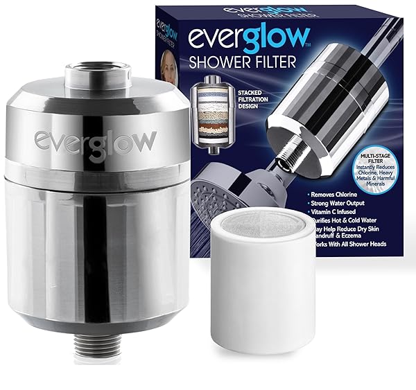 EVERGLOW HIGH-OUTPUT SHOWER FILTER, 100% REMOVES CHLORINE, MOISTURIZES...