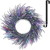 22 inches Front Door Wreath with Hook Installed in 0 Seconds Outdoor Wreath Weatherproof Purple Garland for Year Round use Outdoors Indoors bedrooms Dining Room Porch Farmhouse, Above Fireplace