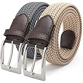 FAIRWIN Men's Stretch Belt - 2 Pack Braided Design for Golf, Work & Casual Wear, Comfortable Elastic Waist Belt for Men