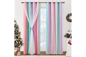 XiDi Curtains for Girls Bedroom Kids Room 2 Panels Colorful Rainbow Design Unicorn Wall Decor Blackout Pink Curtains Cute Mermaid Princess Room 34 Wide 63 Inches Long Grommet Drapes Pink Purple Green