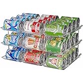 cjc Can Organizer for Pantry, 3 Sets 3 Tiers Can Organizer for Fridge, Clear Automatic Rolling Soda Pantry Organizers for 36 Cans, Stackable Storage Rack for Kitchen Cabinet