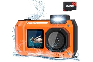 FOHOA 8K UHD 33FT Underwater Camera with 64G Card, 70MP Waterproof Camera Rugged Dustproof Shockproof for Snorkeling, Selfie Digital Camera for Diving, Dual-Screen Underwater Photography Camera