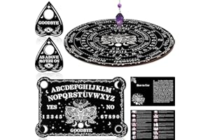 Threan Pendulum Dowsing Divination Board with Amethyst Set Metaphysical Message Crystal Pendulum Necklace Wooden Spirit Board Talking Board with Planchette for Wiccan Supply(Moth Style)