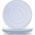 Yungala Blue Glass Plates set of 4 hobnail design textured plates with dot pattern blue glassware, pair with matching wine glasses and drinking glasses.