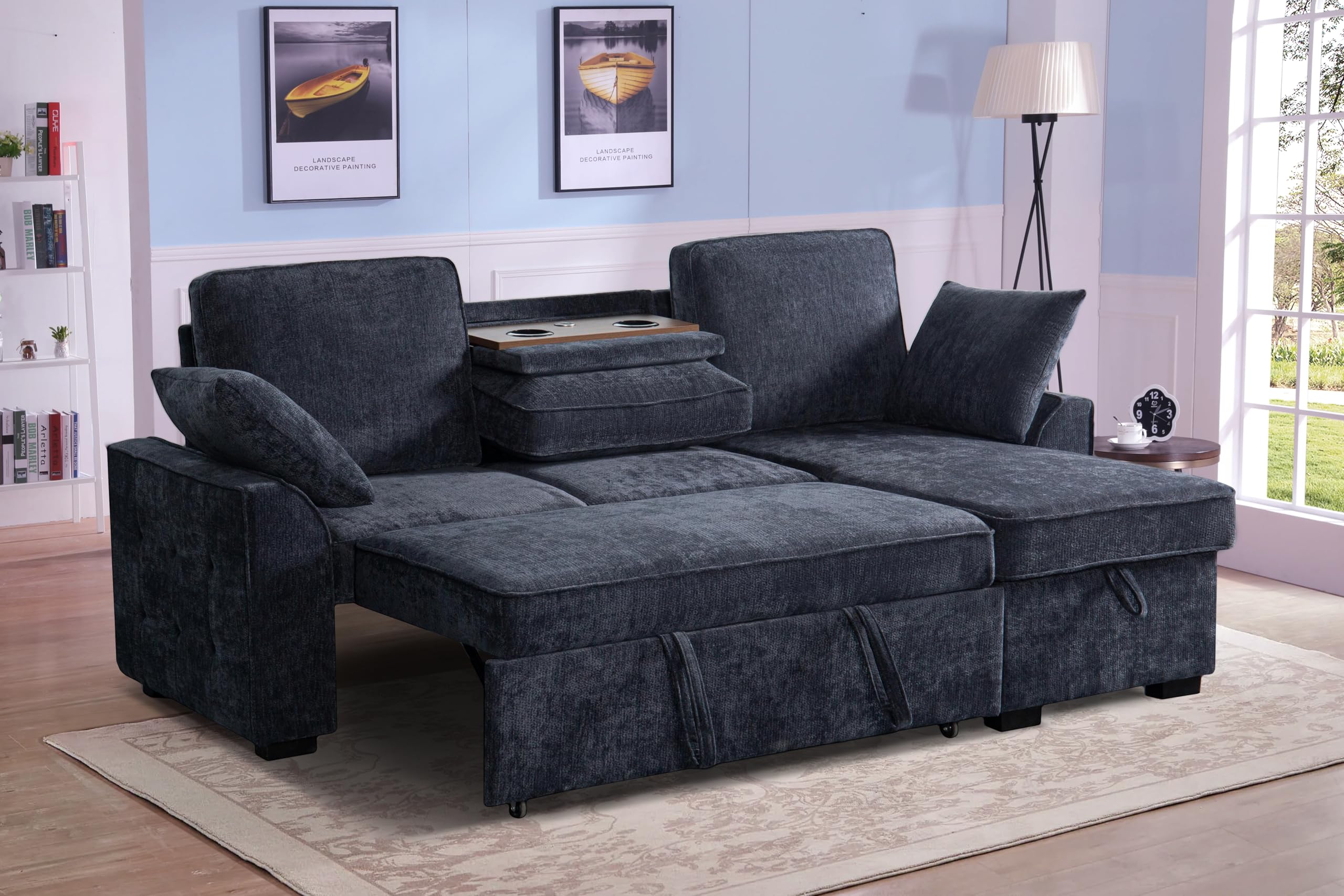 Photo 1 of ***3 BOXES INCLUDED***Ball & Cast L-Shape Reversible Sectional Sleeper Sofa Bed 4 in 1 Pull Out Couch with Storage Chaise & Cup Holders,Convertible Sleeper Corner Couch Pull-Out Sofa Bed W/USB Ports,for Living ***3 BOXES INCLUDED***