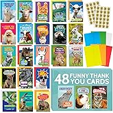 T MARIE 48 Funny Thank You Cards with Colorful Envelopes and Gold Stickers - Bulk 4x6” Boxed Set for Employee Appreciation Cards, Kids, Friends, Staff and Customers - Cute Animal Designs