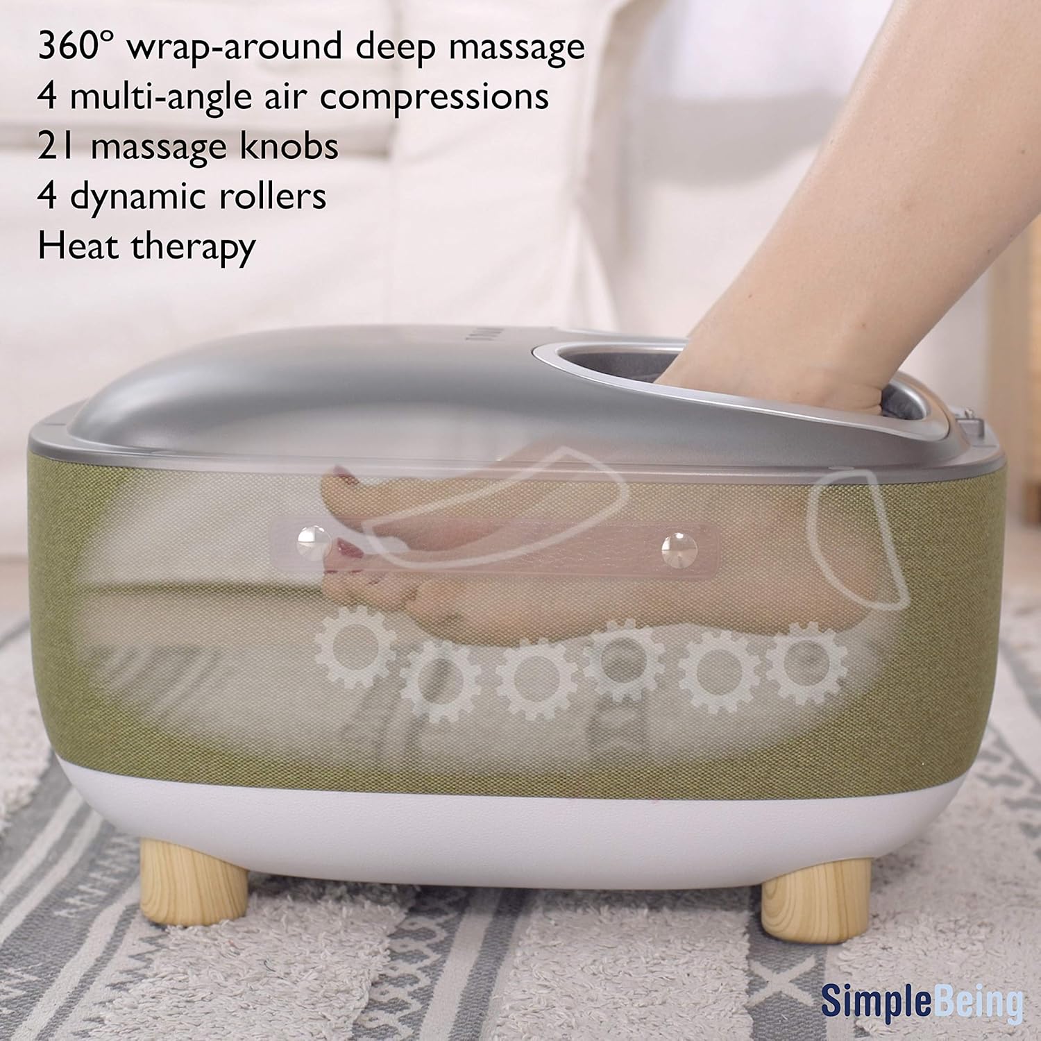 Simple Being Foot Massager Electric Ottoman Storage Removable Heating Lid, Shiatsu Therapy with Heat, Air Pressure, Vibration, Fits feet up to Men Size 14 (Grey): Health & Personal Care