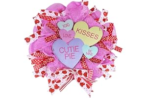 SIAWOY Valentine's Day Wreath, Valentines Wreaths for Front Door Conversation Candy Heart Decor with Be Mine Love Wooden Sign Fishnet Yarn Ribbon Bow, Valentines Day Door Decor for Home Outdoor Outside