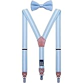 DEOBOX Suspenders for Boys Men's & Bow Tie Set Adjustable with Strong Clips
