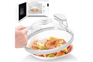 Fkprorjv Microwave Splatter Cover with Water Steamer, 10inch Clear Microwave Plate Cover for Food, Splatter Guard Microwave Lid for Microwave Oven, Kitchen Gadgets Accessories, White