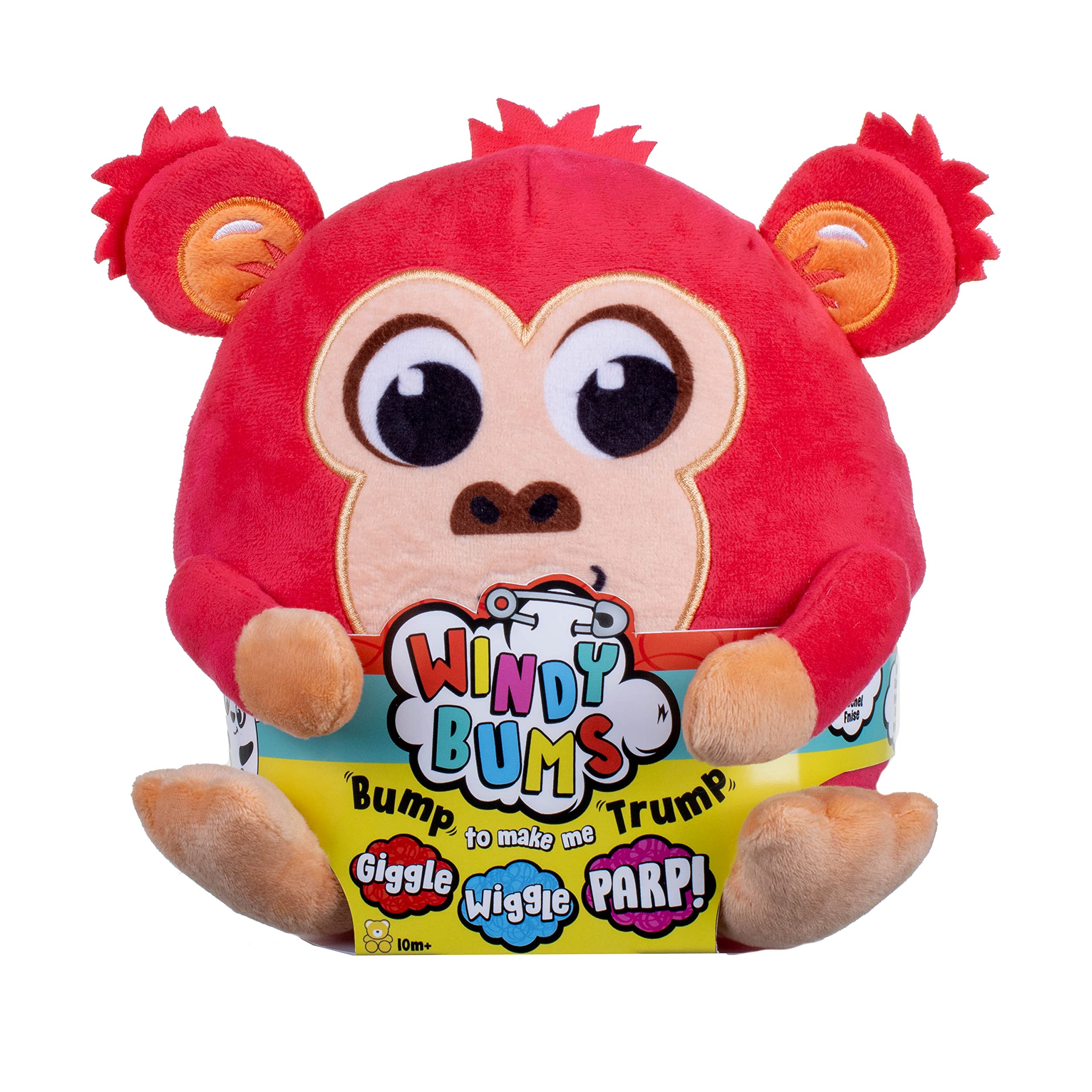 Windy Bums Monkey Cheeky Farting Toy, Monkey Teddy Bear That Farts, Wiggles and Giggles. Hilarious fun for everyone 10mths +,Red,10 x 10 x 10 centimeters