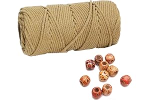 LOVING BASSO Macrame Cord 3mm Cotton Khaki 109 Yards,Natural Cotton Rope Colored for Macrame Craft,4 Strands Twisted Macrame Cord 3mm for Wall Hanging, Plant Hangers,Gift Wrapping and Wedding Decor
