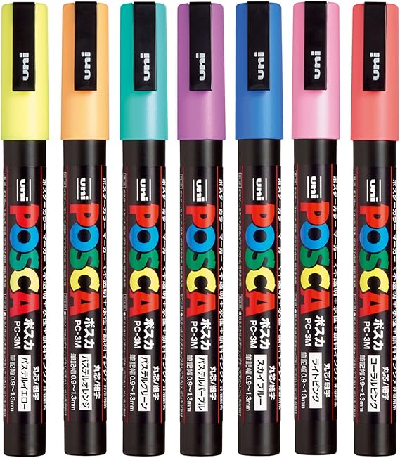 Uni Posca Paint Marker Pen, Fine Point, Set of 7 Natural Color (PC3M