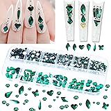 660Pcs Emerald Green Nail Rhinestones Crystals Nail