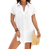 Blooming Jelly Womens Swimsuit Coverup Textured Bathing Suit Cover Up Swimwear V Neck Beach Dress Shirt 2026