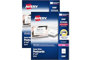 Avery Printable Postcards with Sure Feed Technology, 4" x 6", White, 2 Packs, 100 Cards per Pack, 200 Blank Postcards for Las