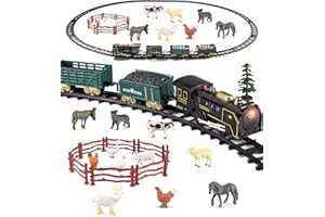 IFANFACE Farm Toy Train Set, Electric Steam Train Engine with Light & Sound, Include 12 Animal Figures, Miniature Toys for Kids, Cake Topper Bulk Toddler Stocking Stuffers Gift for 3 Year Old & Up Boy Girl
