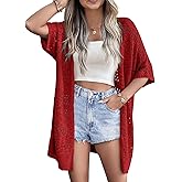 Zeagoo Lightweight Summer Crochet Cardigan for Women Short Sleeve Kimono Boho Oversized Open Front Knitted Cardigan