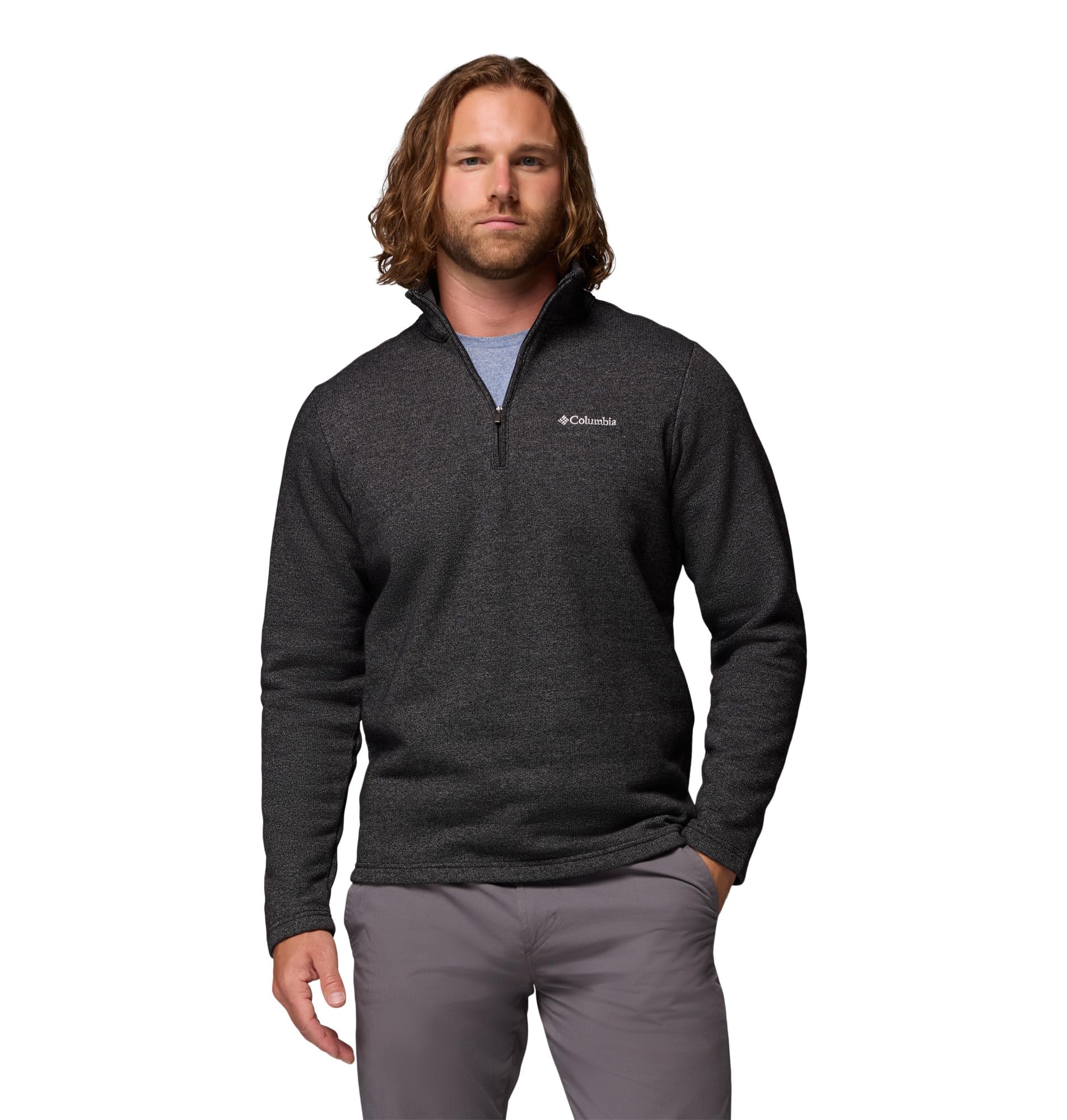 Columbia Men's Great Hart Mountain III Half Zip, Black Heather, 1X Image