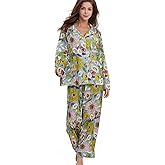 YiNi LuLu Womens Silk Satin Pajamas Set Button Down 2 Piece Pjs Long Sleeve Oversized Sleepwear with Pockets