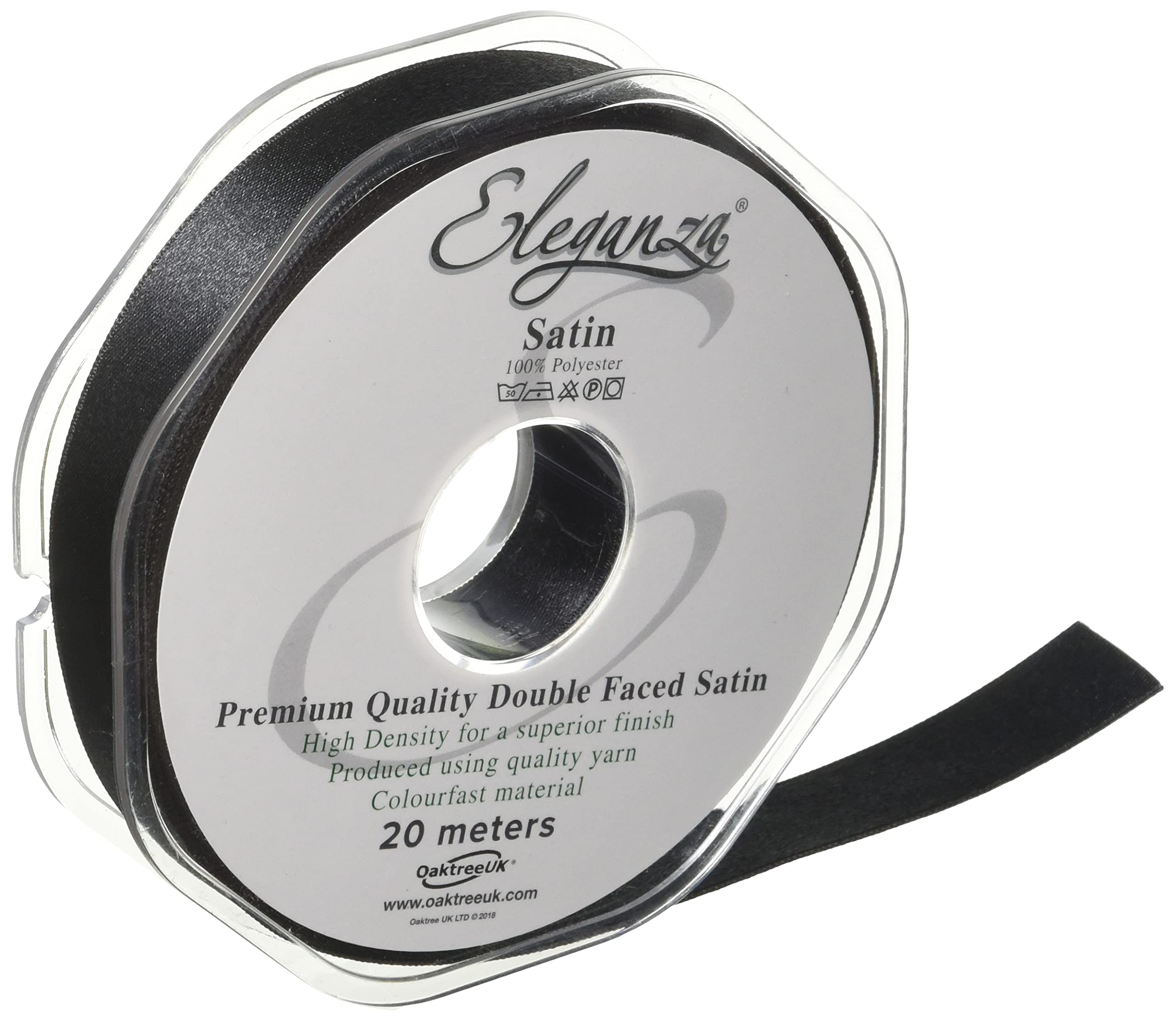 ELEGANZA Double Faced Satin 15mm x 20m Black No.20, 15 mm x 20 m