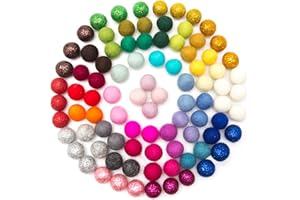 Glaciart One Felt Pom Poms & Wool Felt Balls with Glitter (90 Pieces) 2 cm – 0.8 Inch, Handmade Felted 40 Colors (Red, Pink, Blue, Yellow, Pastel and More) Bulk Small Puff for Felting and Garland
