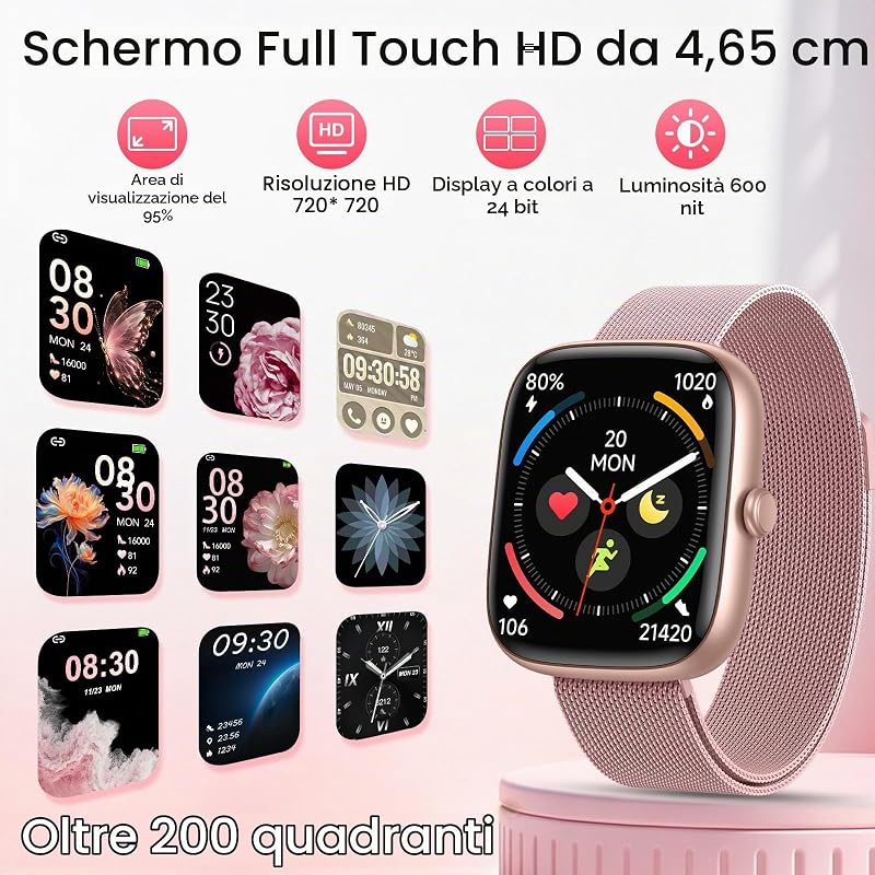 Smartwatch Donna, 1.83'' Orologio Smartwatch con Effettua/Risposta Chiamate, 120+ Sportive Smart Watch con Contapassi/Sonno, Fitness Tracker per iOS Android - Oro rosa — foto 5 di 8