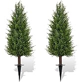 2 Pack 3ft Artificial Cedar Topiary Trees with Ground Spike, Realistic Fake Plants Tree UV Resistant Artificial Plants Indoor Outdoor Faux Plants Evergreen Bushes Shrubs for Porch Garden Office