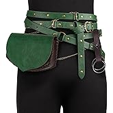 EpicCos Leaf-Patterned Waist Bag, Renaissance Multi-Turn Wrapped Faux Leather Belt with Skirt Clip for Ren Faire Forest Costumes (Green A)