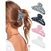 Lourny Acrylic Hair Clips for Women, 4.1 Inch Large Claw Clips for Thin Thick Hair Lightweight 4 PCS Non-Slip Cute Jaw Clips((Pink+White+Gray+Black)