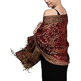 Achillea Reversible Paisley Pashmina Rave Scarf – Exotic Indian Shawls and Wraps for Evening Dresses, Festivals, All Seasons