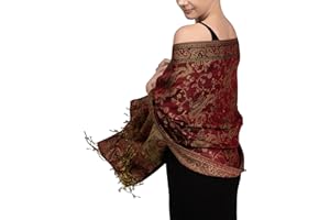 Achillea Reversible Paisley Pashmina Rave Scarf – Exotic Indian Shawls and Wraps for Evening Dresses, Festivals, All Seasons