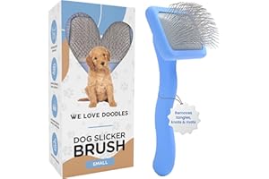 We Love Doodles Dog Slicker Brush for Grooming Pet Hair - Best Brushes For Poodle & Golden Doodle - Long Haired Brush For Dogs - Goldendoodle Long Pin Brush For Dematting (Small)
