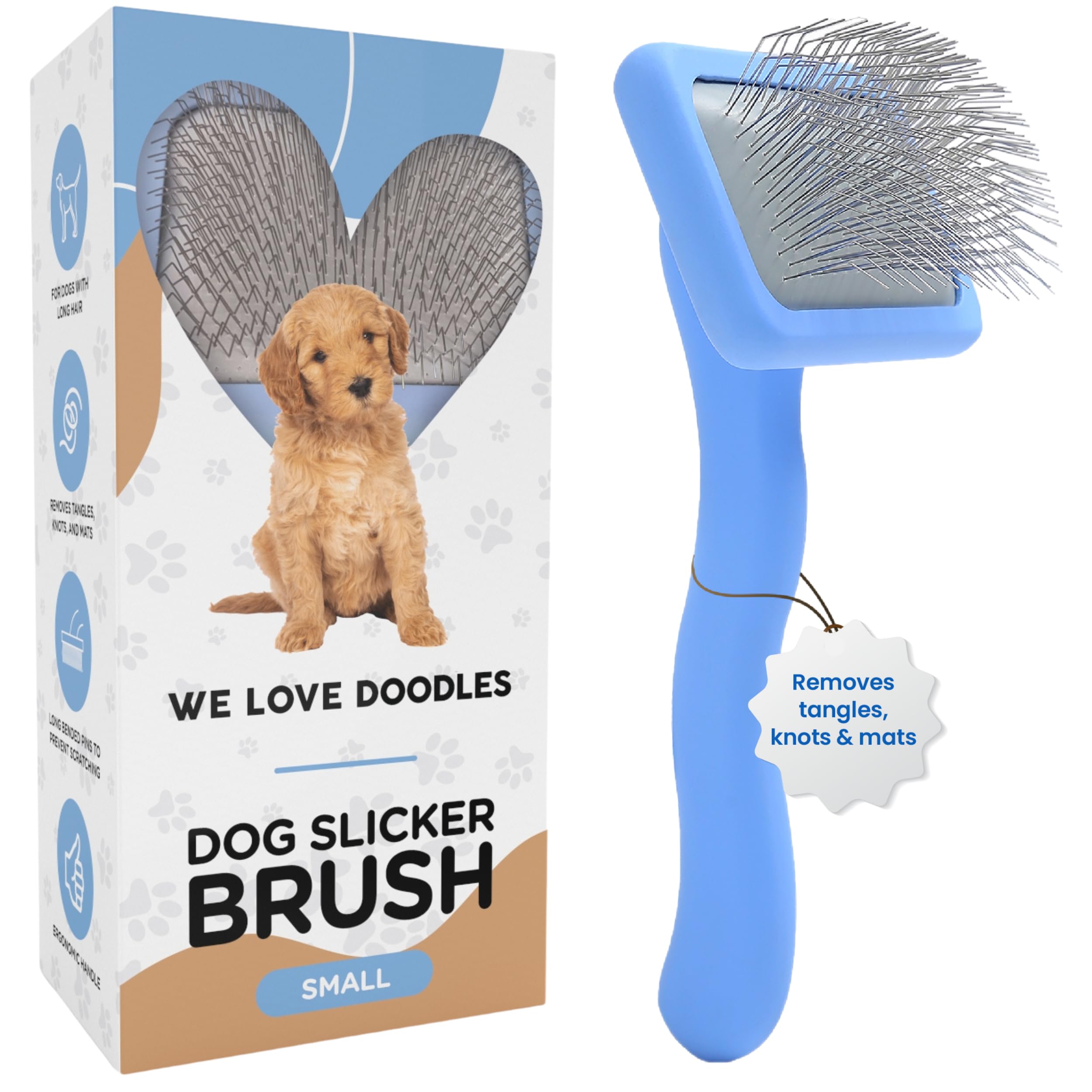 Photo 1 of We Love Doodles Dog Slicker Brush for Grooming Pet Hair - Best Brushes For Poodle & Golden Doodle - Long Haired Brush For Dogs - Goldendoodle Long Pin Brush For Dematting (Small)