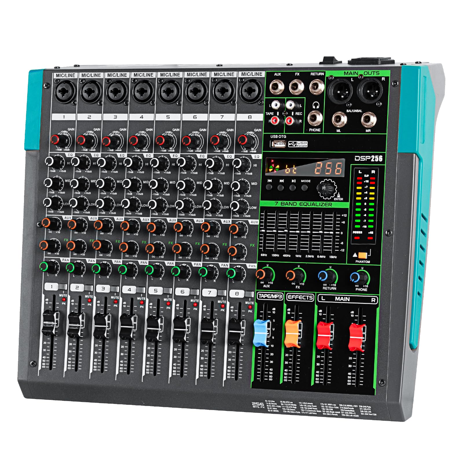 Depusheng Pa8 Console De Mixage Audio Professionnelle Console 8 Canaux Numérique Usb Bluetooth Mp3 Entrée D'Ordinateur Alimentation Fantôme 48 V Effet De Réverbération 99 Intégré