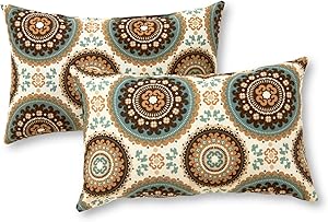 Greendale Home Fashions Set of 2 Outdoor 19x12-inch Rectangle Throw Pillows, Sage Medallion