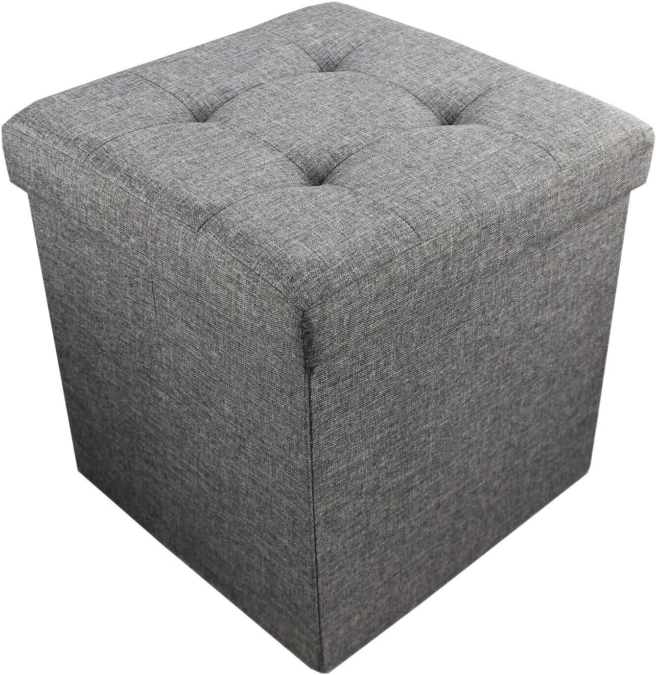 HIGH LIVING ® GREY LINEN FOLDING STORAGE OTTOMAN POUFFE SEAT FOOT STOOL